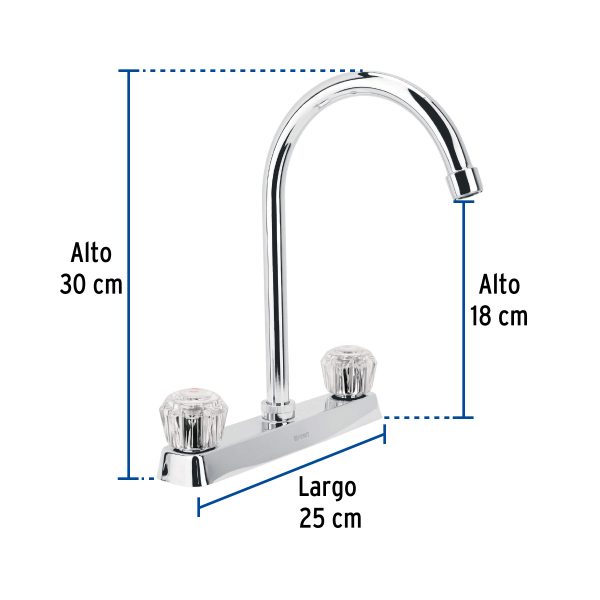 45617 - Mezcladora 8' fregadero cromo, cuello curvo, acrílico, BASIC
