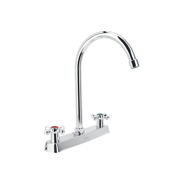 45620 - Mezcladora 8' fregadero cromo, cuello curvo, cruceta, BASIC