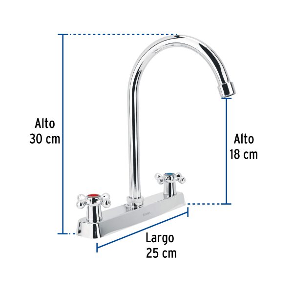 45620 - Mezcladora 8' fregadero cromo, cuello curvo, cruceta, BASIC
