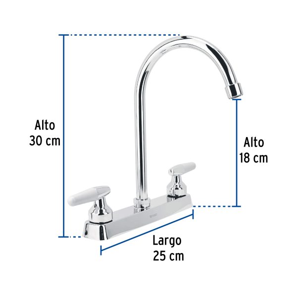 45619 - Mezcladora 8' fregadero cromo, cuello curvo, cono, BASIC