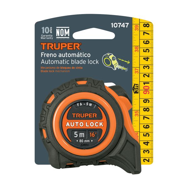 10747 - Flexómetro Auto-Lock contra impactos 5 m cinta 19 mm, Truper