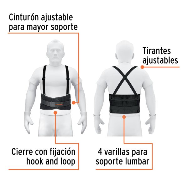 10955 - Faja lumbar con tercer cinturón, talla CH, Truper