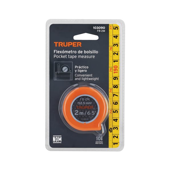 103090 - Flexómetro de bolsillo 2 m cinta 13 mm, TRUPER