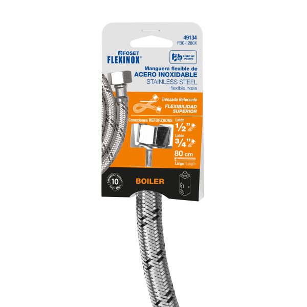 49134 - Manguera para boiler, acero inox, 1/2'x3/4', 80 cm, Foset
