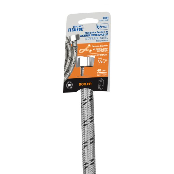 48964 - Manguera para boiler, acero inox, 1/2'x1/2', 40 cm, Foset