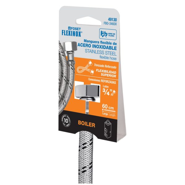 49130 - Manguera para boiler, acero inox, 3/4'x3/4', 60 cm, Foset