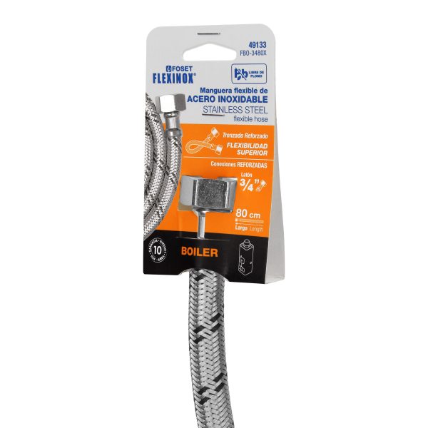 49133 - Manguera para boiler, acero inox, 3/4'x3/4', 80 cm, Foset