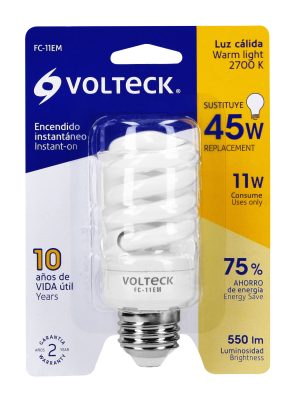 48503 - Lámpara espiral mini T2 11 W luz cálida en blíster, Volteck