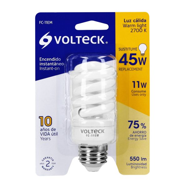 48503 - Lámpara espiral mini T2 11 W luz cálida en blíster, Volteck