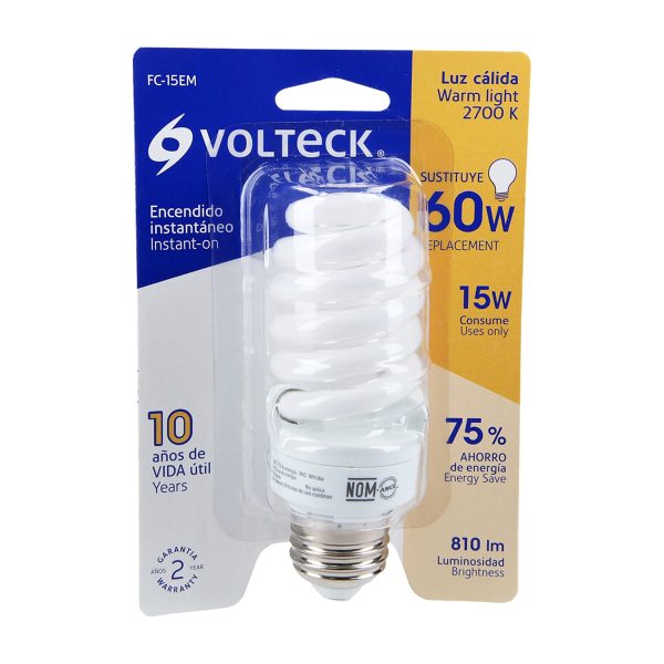 48205 - Lámpara espiral mini T2 15 W luz cálida en blíster, Volteck