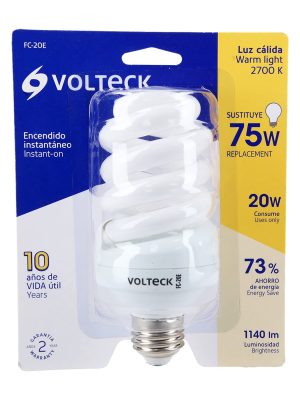 48214 - Lámpara espiral T4 20 W luz cálida en blíster, Volteck