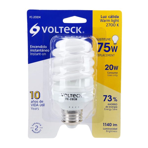 48207 - Lámpara espiral mini T2 20 W luz cálida en blíster, Volteck