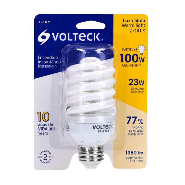 46839 - Lámpara espiral mini T2 23 W luz cálida en blíster, Volteck