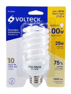 48507 - Lámpara espiral mini T2 25 W luz cálida en blíster, Volteck