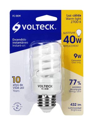 48501 - Lámpara espiral mini T2 9 W luz cálida en blíster, Volteck