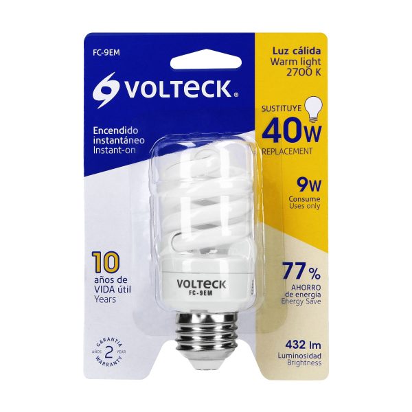 48501 - Lámpara espiral mini T2 9 W luz cálida en blíster, Volteck
