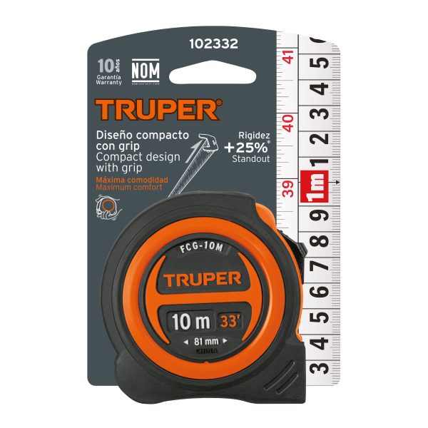 102332 - Flexómetro compacto contra impactos 10 m cinta 25 mm, TRUPER