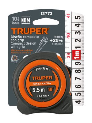 12773 - Flexómetro compacto contra impactos 5.5 m cinta 25 mm,TRUPER