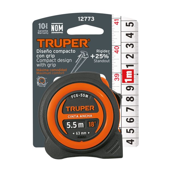 12773 - Flexómetro compacto contra impactos 5.5 m cinta 25 mm,TRUPER