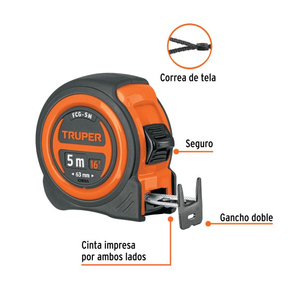 12772 - Flexómetro compacto contra impactos 5 m cinta 19 mm, TRUPER