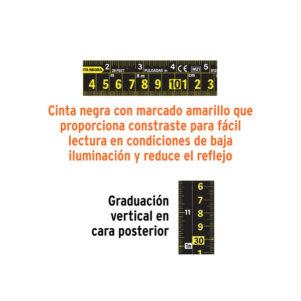 11747 - Flexómetro contra impactos 8 m, Cinta Negra 25 mm, Truper