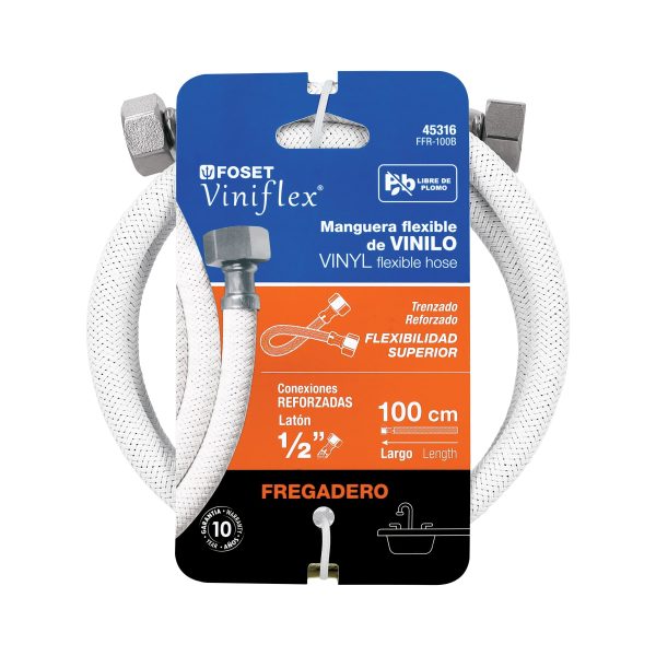 45316 - Manguera lavabo/fregadero, vinilo blanco, 1/2'x1/2', 100 cm