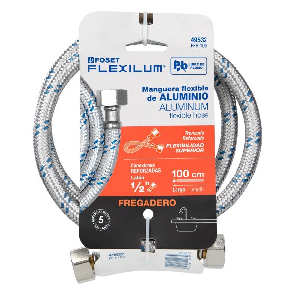 49532 - Manguera lavabo/fregadero, aluminio, 1/2' x 1/2', 100cm