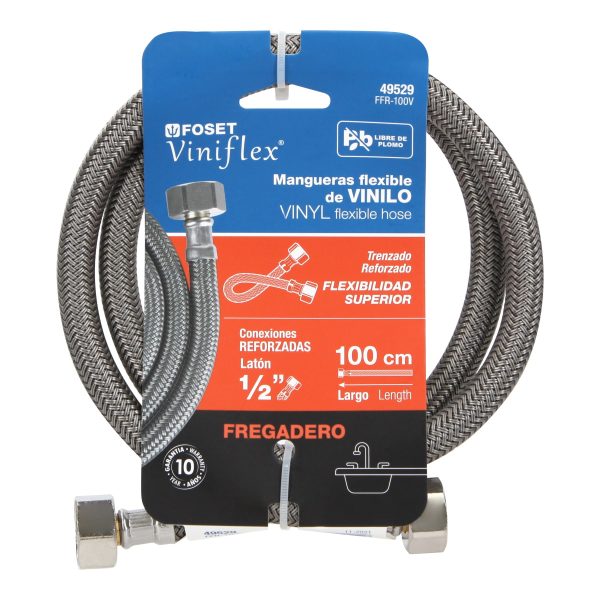 49529 - Manguera lavabo/fregadero, vinilo gris, 1/2' x 1/2', 100 cm