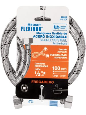 49526 - Manguera lavabo/fregadero, acero inox, 1/2' x 1/2', 100 cm