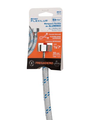 49121 - Manguera lavabo/fregadero, aluminio, 1/2' x 1/2', 55 cm
