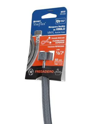 49181 - Manguera lavabo/fregadero, vinilo gris, 1/2' x 1/2', 55 cm