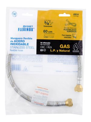 49514 - Manguera para gas, acero inox, 3/8' x 3/8', 60 cm, Foset