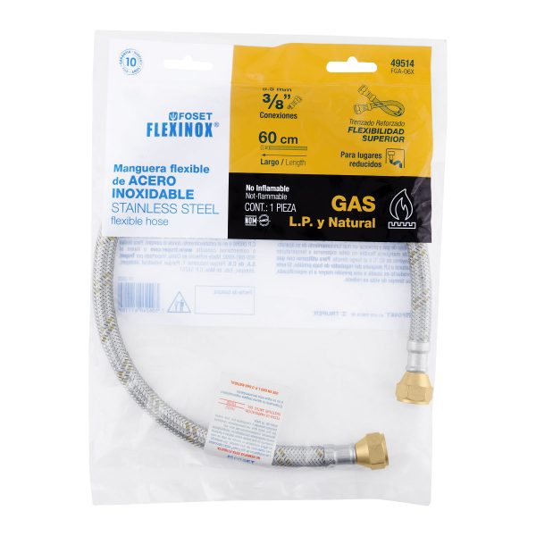 49514 - Manguera para gas, acero inox, 3/8' x 3/8', 60 cm, Foset
