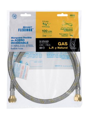 49515 - Manguera para gas, acero inox, 3/8' x 3/8', 100 cm, Foset