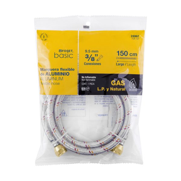 24062 - Manguera para gas, aluminio, 3/8', 150 cm, Foset Basic