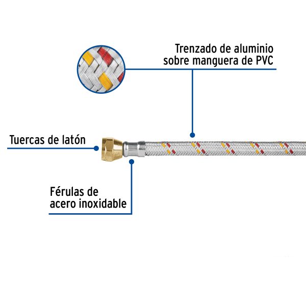 24062 - Manguera para gas, aluminio, 3/8', 150 cm, Foset Basic