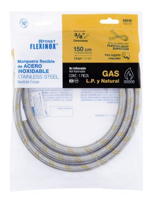 49516 - Manguera para gas, acero inox, 3/8' x 3/8', 150 cm, Foset
