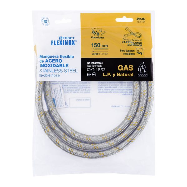 FGA-15XE1.jpg 49516 - Manguera para gas, acero inox, 3/8' x 3/8', 150 cm, Foset