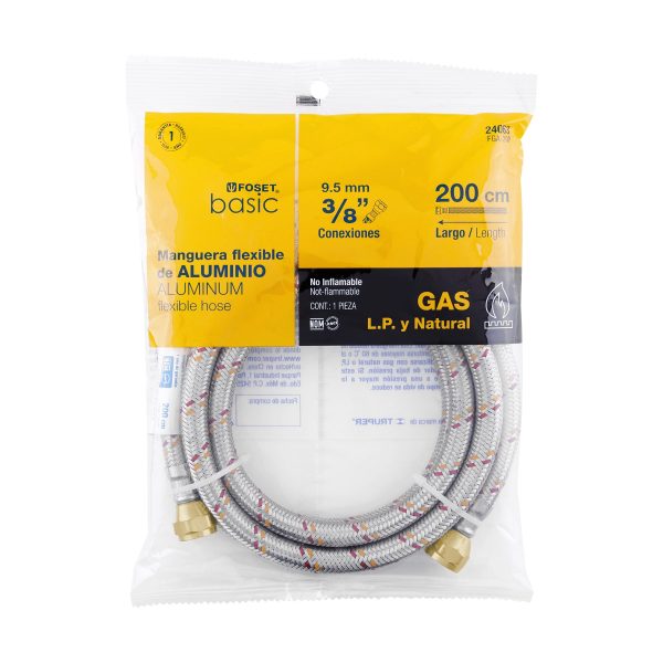 24063 - Manguera para gas, aluminio, 3/8', 200 cm, Foset Basic