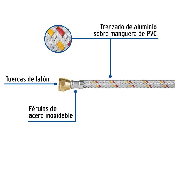 24063 - Manguera para gas, aluminio, 3/8', 200 cm, Foset Basic