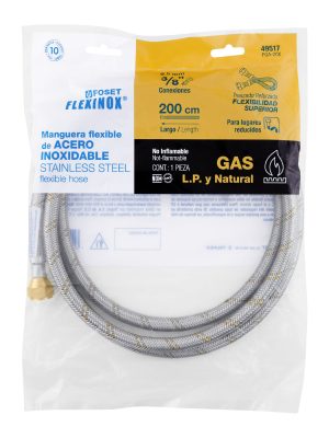 49517 - Manguera para gas, acero inox, 3/8' x 3/8', 200 cm, Foset