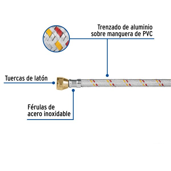 24064 - Manguera para gas, aluminio, 3/8', 300 cm, Foset Basic
