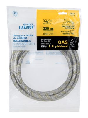 49518 - Manguera para gas, acero inox, 3/8' x 3/8', 300 cm, Foset