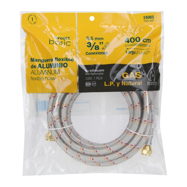 24065 - Manguera para gas, aluminio, 3/8', 400 cm, Foset Basic
