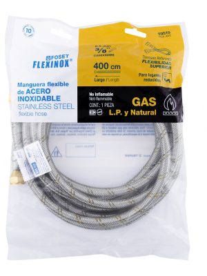 49519 - Manguera para gas, acero inox, 3/8' x 3/8', 400 cm, Foset