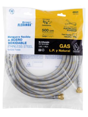 49520 - Manguera para gas, acero inox, 3/8' x 3/8', 500 cm, Foset