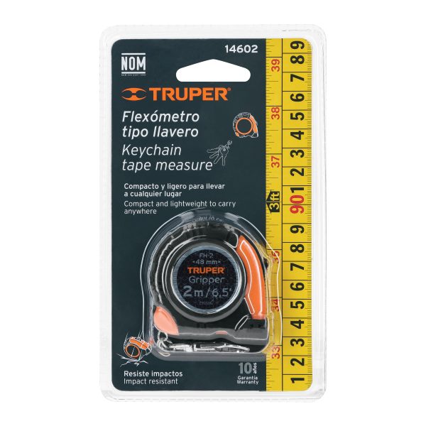 14602 - Flexómetro Gripper de 2 m tipo llavero, cinta 13 mm, Truper