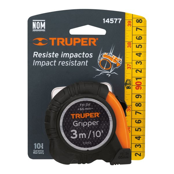 14577 - Flexómetro Gripper contra impactos 3 m cinta 13 mm, Truper