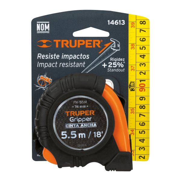 14613 - Flexómetro Gripper contra impactos 5.5 m cinta 25 mm, Truper