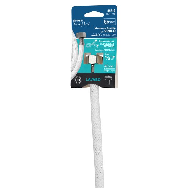 FLA-40BE1.jpg 45312 - Manguera lavabo/fregadero, vinilo blanco, 1/2' x 1/2', 40 cm